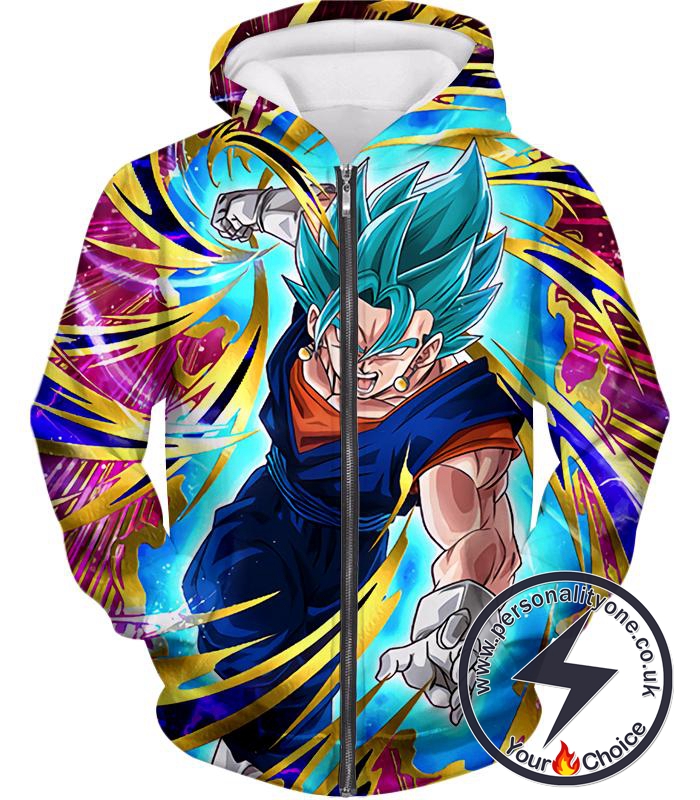 Dragon Ball Super Godly Form Vegito Super Saiyan Blue Ultimate Action Graphic Zip Up Hoodie